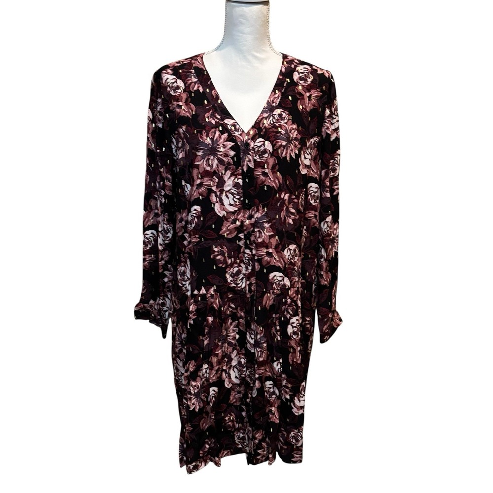 Garnet Hill Dress Women 12 Black‎ Moody Floral Pockets Knee Length Boho Artsy